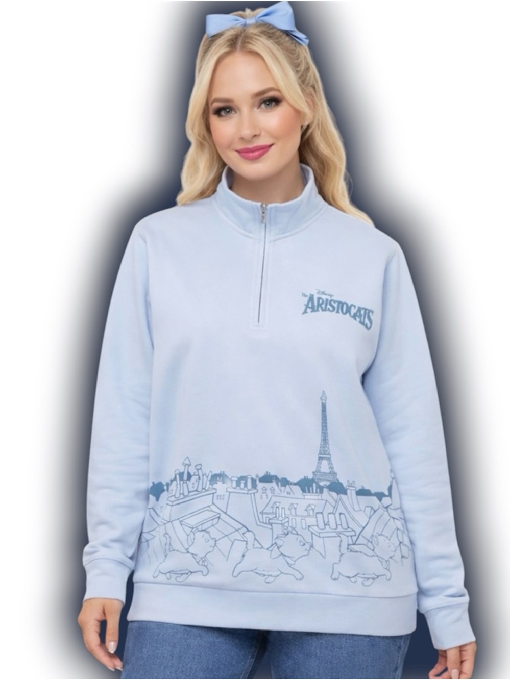 Disney The Aristocats Marie and kittens Paris Quarter Zip Crewneck